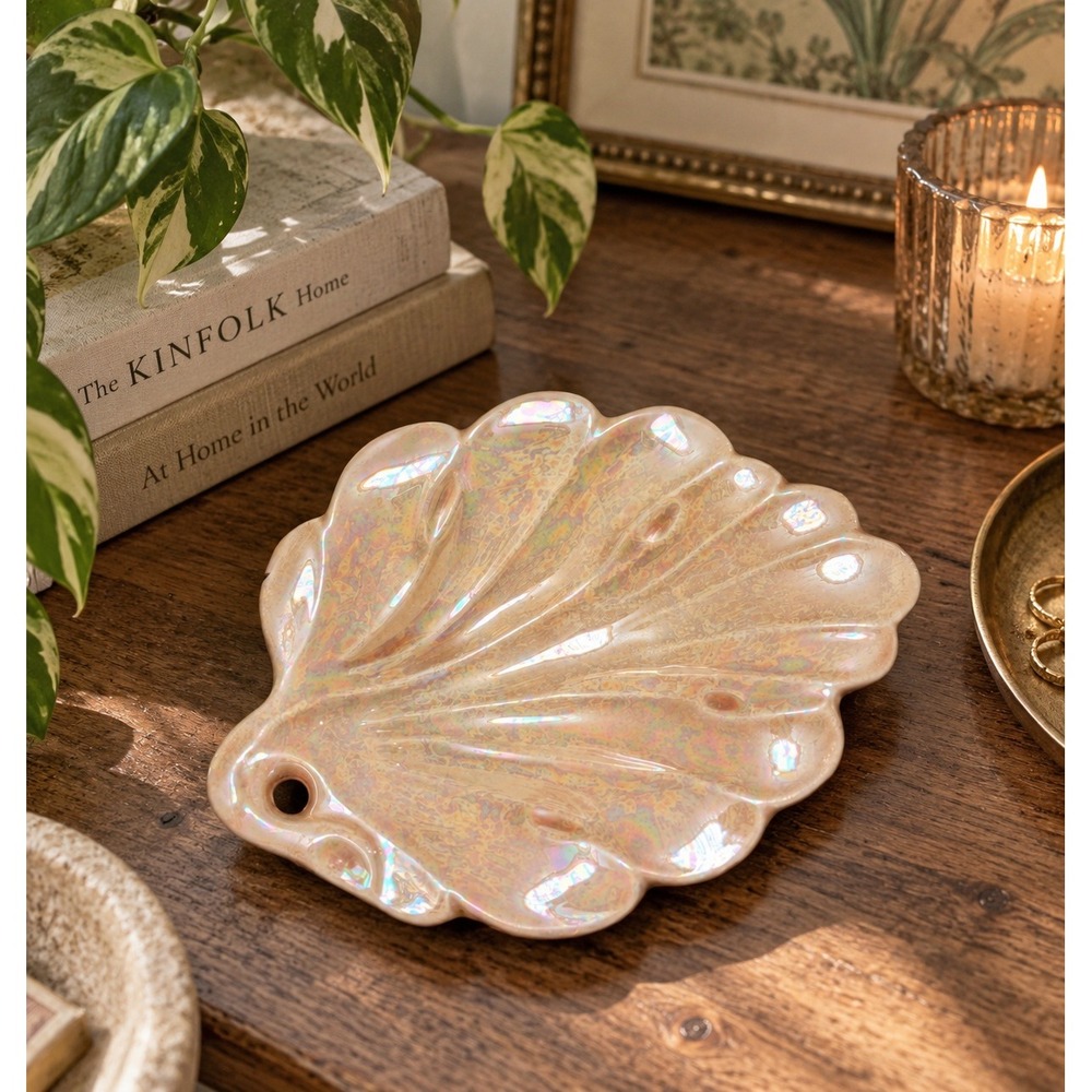 Iridescent Pearlescent Seashell Trinket Dish Mermaidcore Coastal Decor Whimsical - Picture 1 of 7